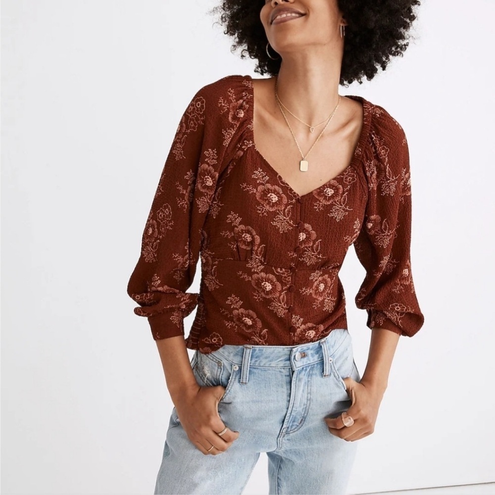 Madewell Preston Puff-Steve Top in Letterpress Floral Small